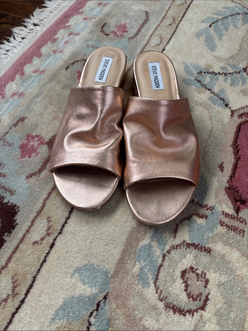 Steve Madden Metallic Rose Gold Slide Mules